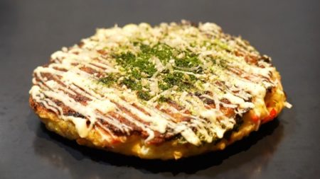 Okonomiyaki on the griddle